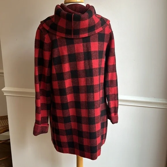 Anthropologie Field Flower Red Buffalo Plaid Cardigan Wrap Sweater Coat XS EUC - Picture 8 of 9